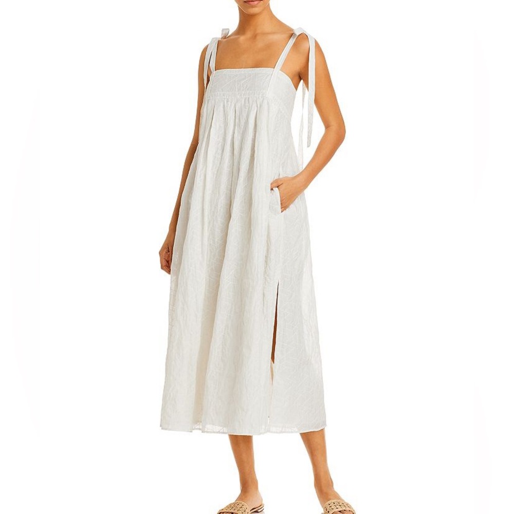 Rebecca Taylor Tie Strap Midi Dress size M Cream Cover up